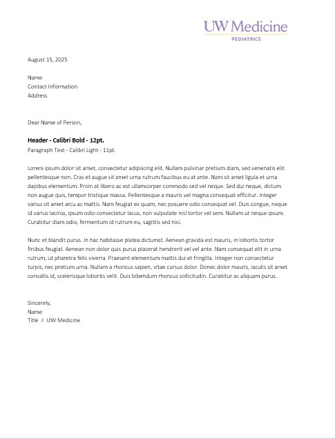 UW Pediatrics Letterhead
